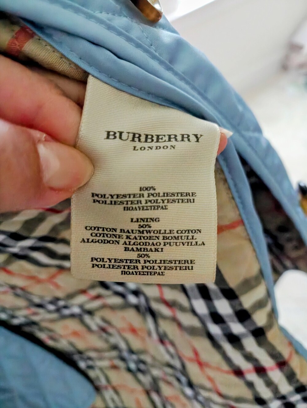 Burberry Light Blue Quilted Shirt Jacket with Classic Check Lining - Picture 6 of 6